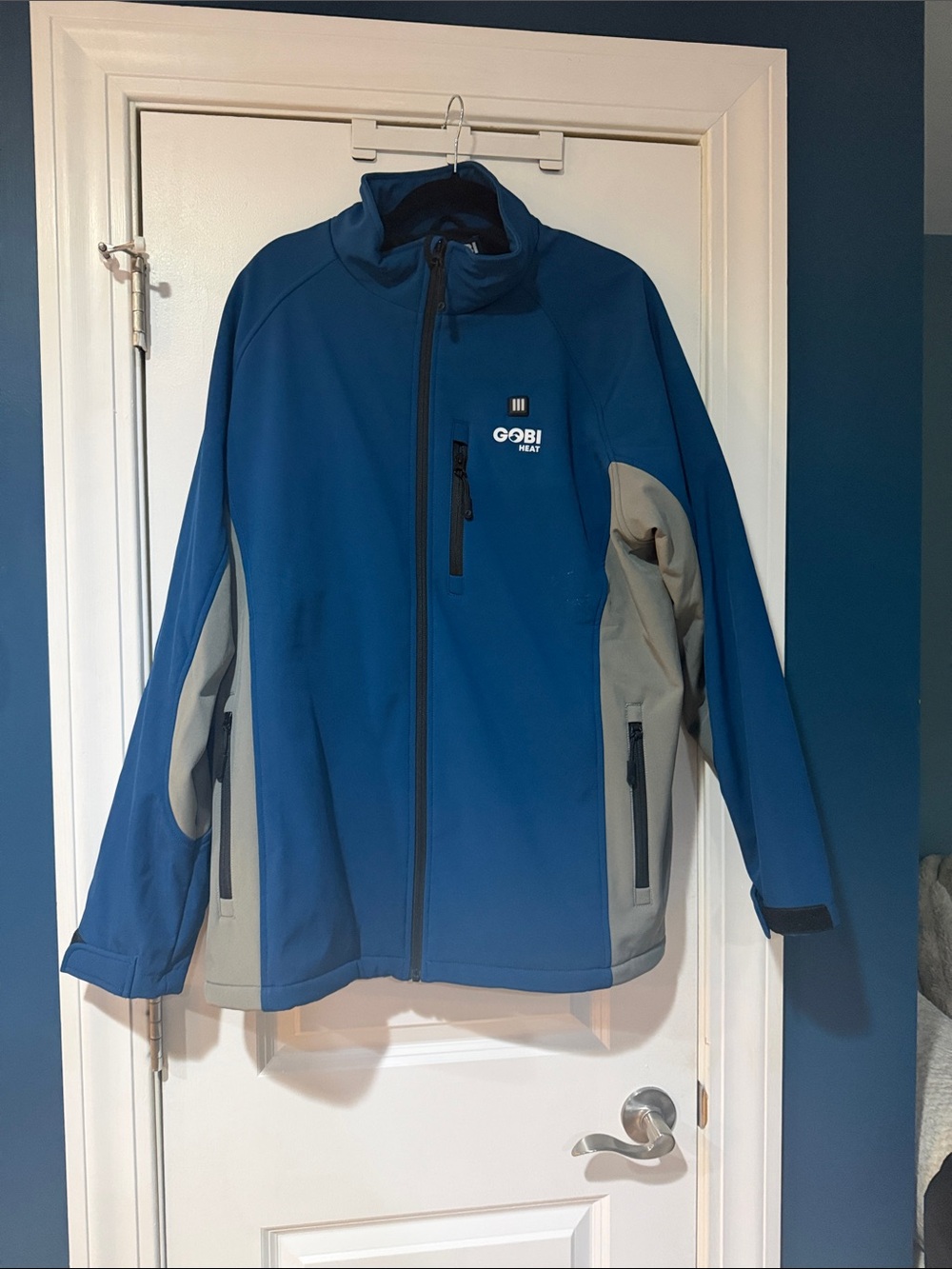 Men's Blue Softshell Jacket with Gray Accents